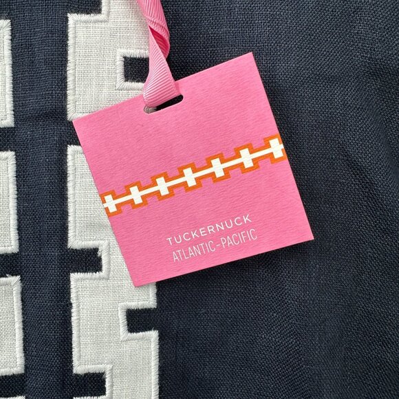 Tuckernuck Designer Dress Womens M Navy 3/4 Sleeve Linen Embroidered Hartman NWT - Picture 9 of 16